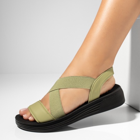 Sandale dama cu talpa groasa si barete elastice verzi MOD13910, 4, modlet.ro