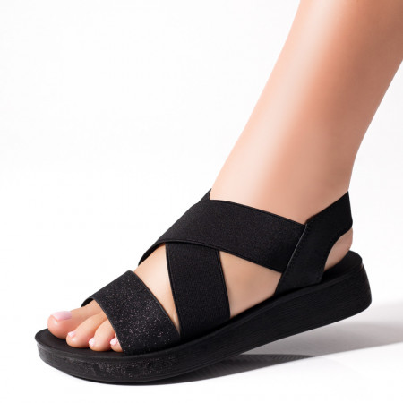 Sandale dama, Sandale dama cu talpa joasa negre glitter MOD09325, modlet.ro