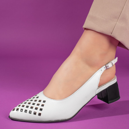 Sandale cu toc, Sandale dama cu toc gros albe din Piele Naturala MOD11304, modlet.ro