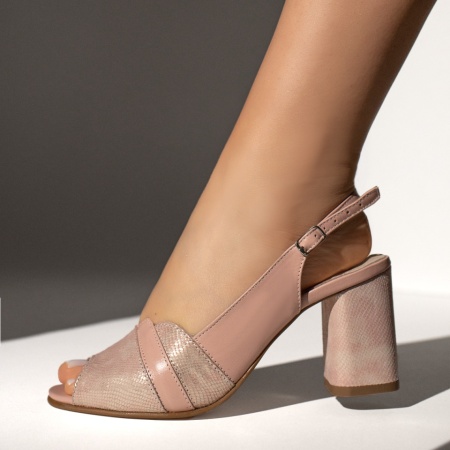 Sandale cu toc, Sandale dama cu toc gros roz deschis din Piele naturala MOD13450, modlet.ro