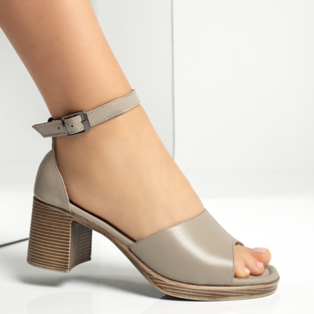 Sandale dama cu toc gros si bareta gri din Piele naturala ZEF13616, 3, zeforia.ro