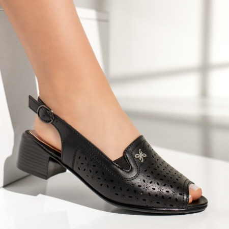 Sandale dama cu toc gros si bareta negre ZEF13572, 3, zeforia.ro