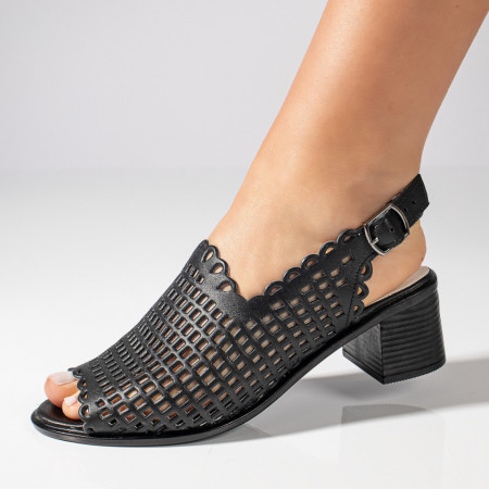 Sandale cu toc, Sandale dama cu toc si bareta negre din Piele naturala MOD05178, modlet.ro