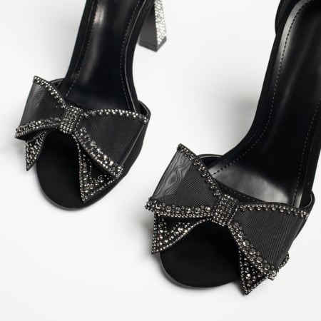 Sandale dama cu toc si fundita negru suede MOD13731, 4, modlet.ro