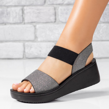 Sandale cu platforma, Sandale dama gri glitter cu platforma si bareta elastica ZEF04190 - zeforia.ro