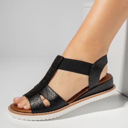 Sandale dama negre cu bareta elastica si platforma ANA17, 2, modlet.ro