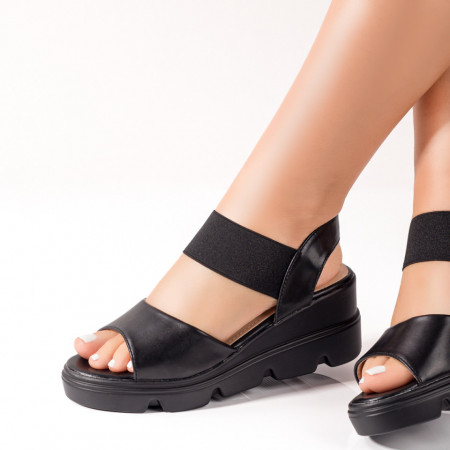 Sandale cu platforma, Sandale dama negre cu platforma si bareta elastica MOD09579, modlet.ro