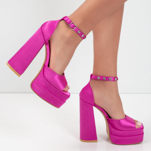 Sandale cu toc, Sandale roz cu toc gros si platforma dama ZEF05724 - zeforia.ro