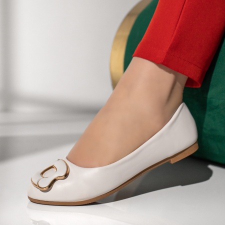 Balerini si Mocasini Dama, Balerini dama cu accesoriu decorativ albi MOD11198, modlet.ro