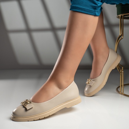 Balerini si Mocasini Dama, Balerini dama cu fundita si accesoriu metalic bej deschis MOD11659, modlet.ro