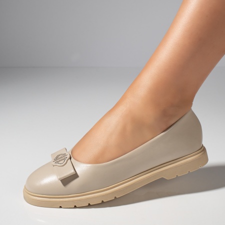 Balerini si Mocasini Dama, Balerini dama cu fundita si strasuri bej deschis MOD11660, modlet.ro