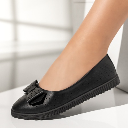 Balerini si Mocasini Dama, Balerini dama cu perforatii si fundita nergi MOD13565, modlet.ro