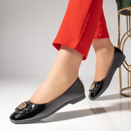 Balerini si Mocasini Dama, Balerini dama cu pietre aplicate negri luciosi MOD11204, modlet.ro