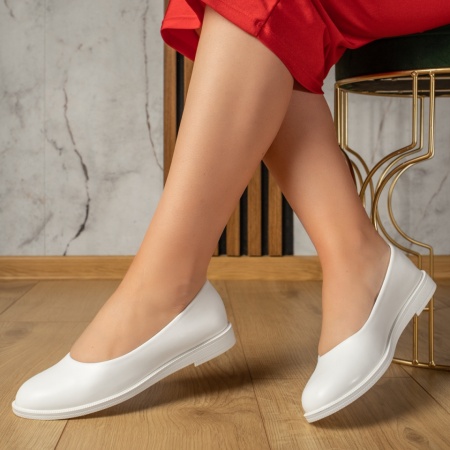 Balerini si Mocasini Dama, Balerini dama cu talpa joasa albi MOD11011, modlet.ro