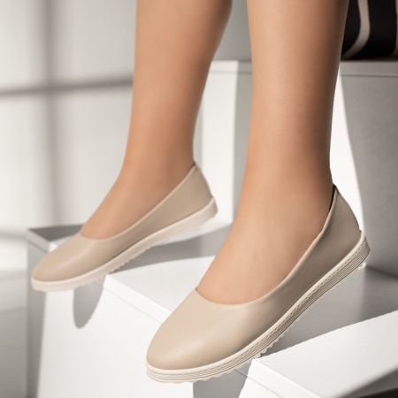 Balerini si Mocasini Dama, Balerini dama cu talpa joasa bej MOD13569, modlet.ro