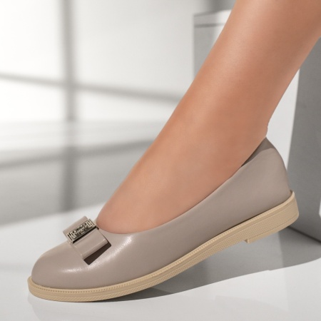 Balerini si Mocasini Dama, Balerini dama cu talpa joasa si accesoriu decorativ gri MOD11013, modlet.ro