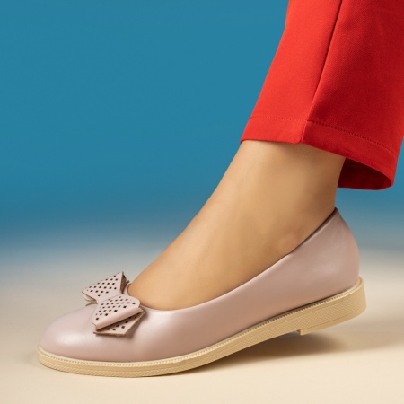 Balerini dama cu talpa joasa si fundita bej MOD11661, 3, modlet.ro