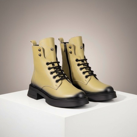 Bocanci dama cu siret si fermoar verzi din Piele naturala MOD10453, 2, modlet.ro