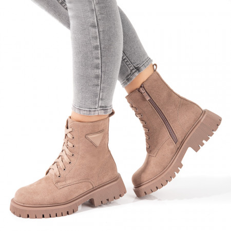 REDUCERI INCALTAMINTE, Bocanci dama khaki suede cu siret si fermoar MOD10714, modlet.ro