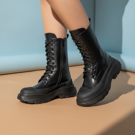 REDUCERI INCALTAMINTE, Bocanci dama negri cu siret si fermoar MOD01992, modlet.ro