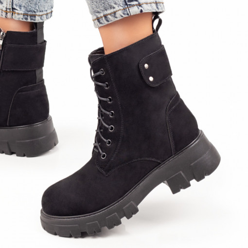 Bocanci negri suede cu siret si fermoar dama MOD06819