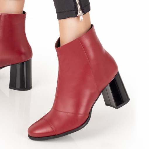 Plateste Jumatate!, Botine cu toc dama visinii din Piele naturala MOD07544, modlet.ro