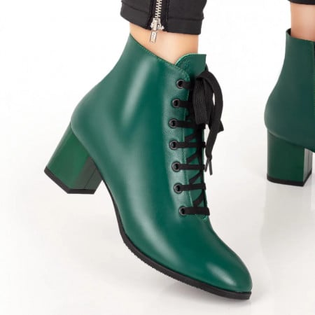 Botine dama cu siret si fermoar verde din Piele naturala ZEF07579, 2, zeforia.ro