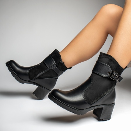 Botine dama, Botine dama cu toc gros negre MOD14092, modlet.ro