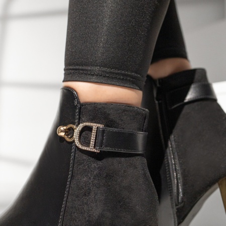 Botine dama cu toc gros negre si accesoriu ZEF12389, 4, zeforia.ro