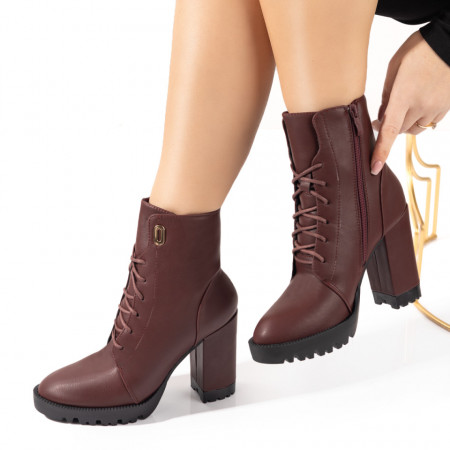 Botine dama cu toc inalt si platforma maro inchis MOD10748, 3, modlet.ro