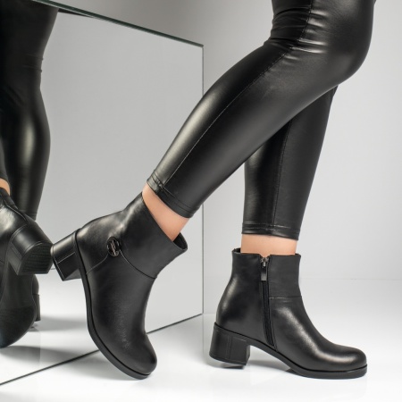 Botine dama cu toc si fermoar negre din Piele naturala MOD12319, 3, modlet.ro