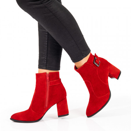 Botine dama, Botine dama cu toc si fermoar rosii suede din Piele naturala MOD10675, modlet.ro