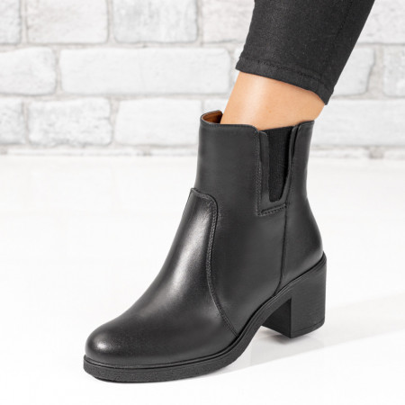 Botine dama, Botine dama negre cu toc gros din Piele naturala MOD06260, modlet.ro