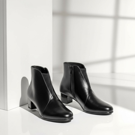 Botine dama negre cu toc mic si fermoar lateral MOD07333, 2, modlet.ro