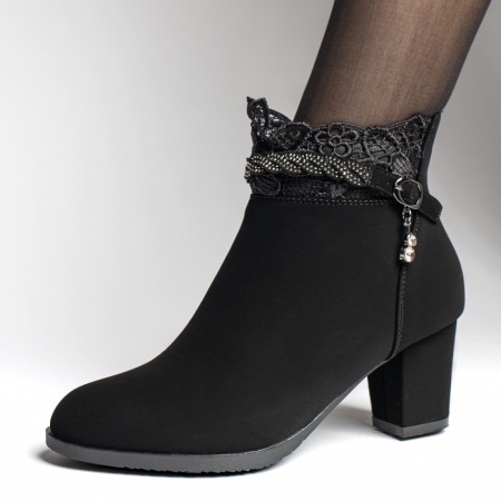 Botine dama negre suede cu dantela ZEF10689, 1, zeforia.ro