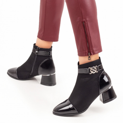 Botine negre cu fermoar dama si accesoriu metalic MARA38, 2, modlet.ro