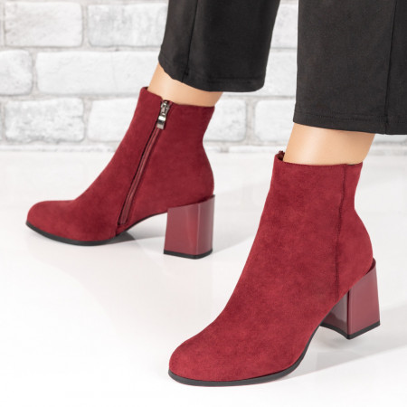 Botine rosii suede cu toc gros si fermoar dama MOD07084, 3, modlet.ro