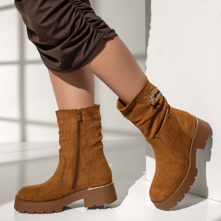 REDUCERI INCALTAMINTE, Cizme dama cu fermoar maro suede MOD12339, modlet.ro
