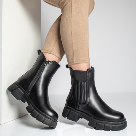 Cizme dama cu fermoar si insertii de material elastic negre MOD06927, 3, modlet.ro