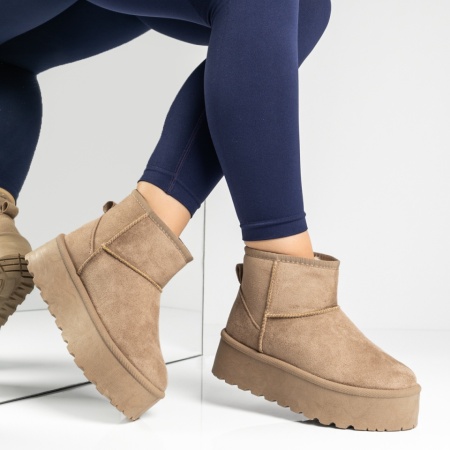 Cizme dama cu talpa groasa si imprimeu tip oog khaki suede NINA9, 4, modlet.ro