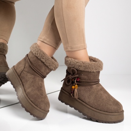 Cizme dama cu talpa groasa tip oog khaki suede LILI47, 3, modlet.ro