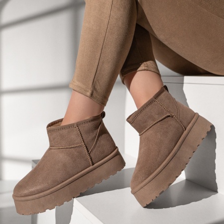 Cizme dama cu talpa groasa tip UG khaki suede MOD12790, 2, modlet.ro