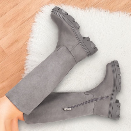 Cizme dama, Cizme dama gri suede cu fermoar MOD07505, modlet.ro