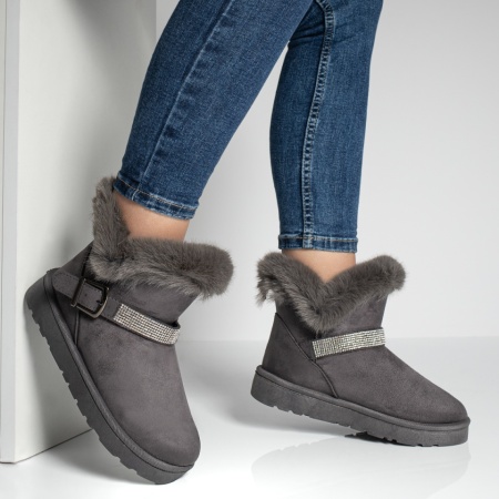 Cizme dama scurte cu blanita si catarama gri suede ZEF10704, 4, zeforia.ro