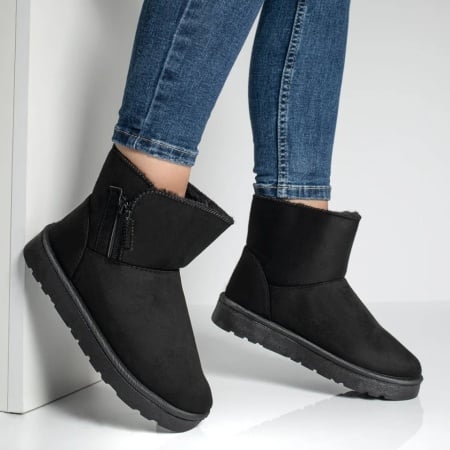 Cizme dama scurte cu fermoar negru suede ZEF07729, 4, zeforia.ro