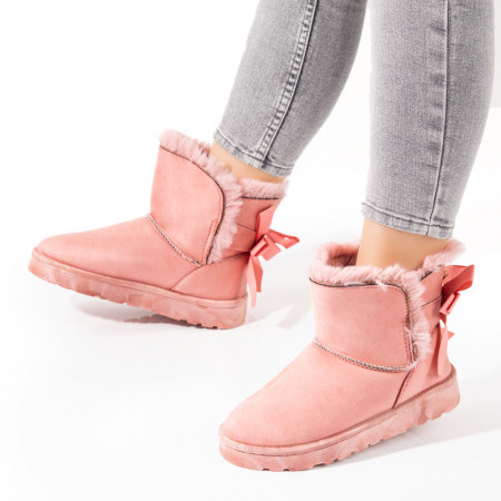 Cizme dama, Cizme dama scurte cu funda la spate roz suede MOD07105, modlet.ro