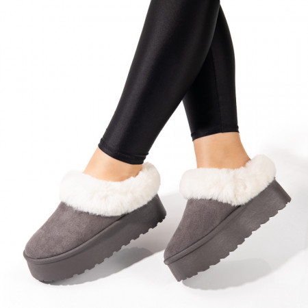 Cizme dama, Cizme dama scurte imblanite gri suede MOD10809, modlet.ro