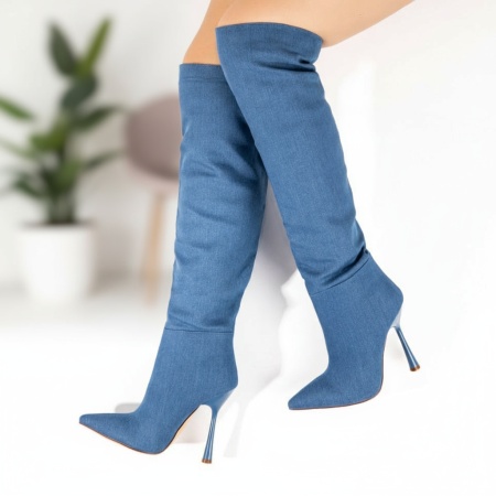 Cizme dama, Cizme lungi dama albastre din blug MOD10416, modlet.ro