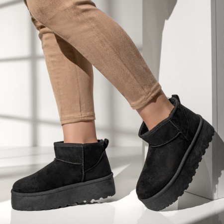 Cizme scurte dama cu accesoriu detasabil tip UG negru suede MOD12610, 2, modlet.ro