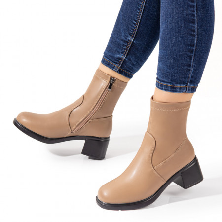 Cizme scurte dama khaki cu toc gros MOD10717